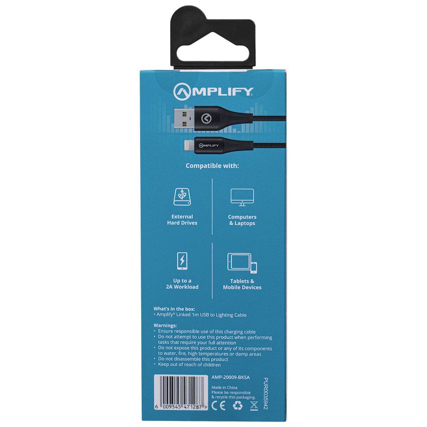 Amplify Linked Series USB to Lightning Braided Cable - Black 1m - Image 9
