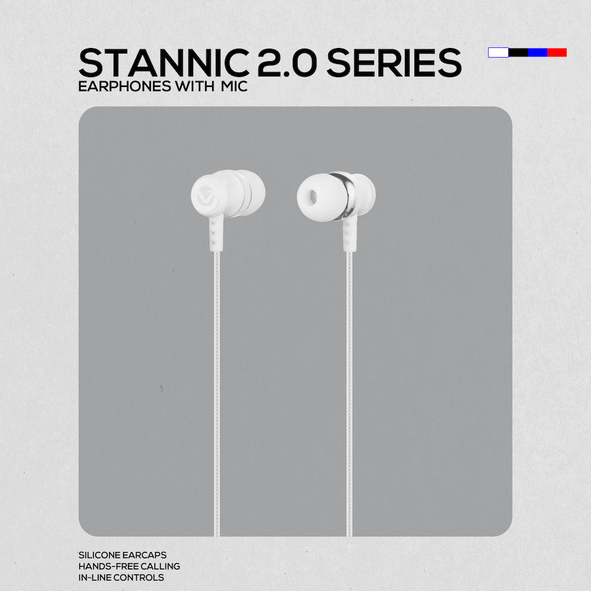 Volkano Earphones with Mic - Stannic Series - White - Image 8