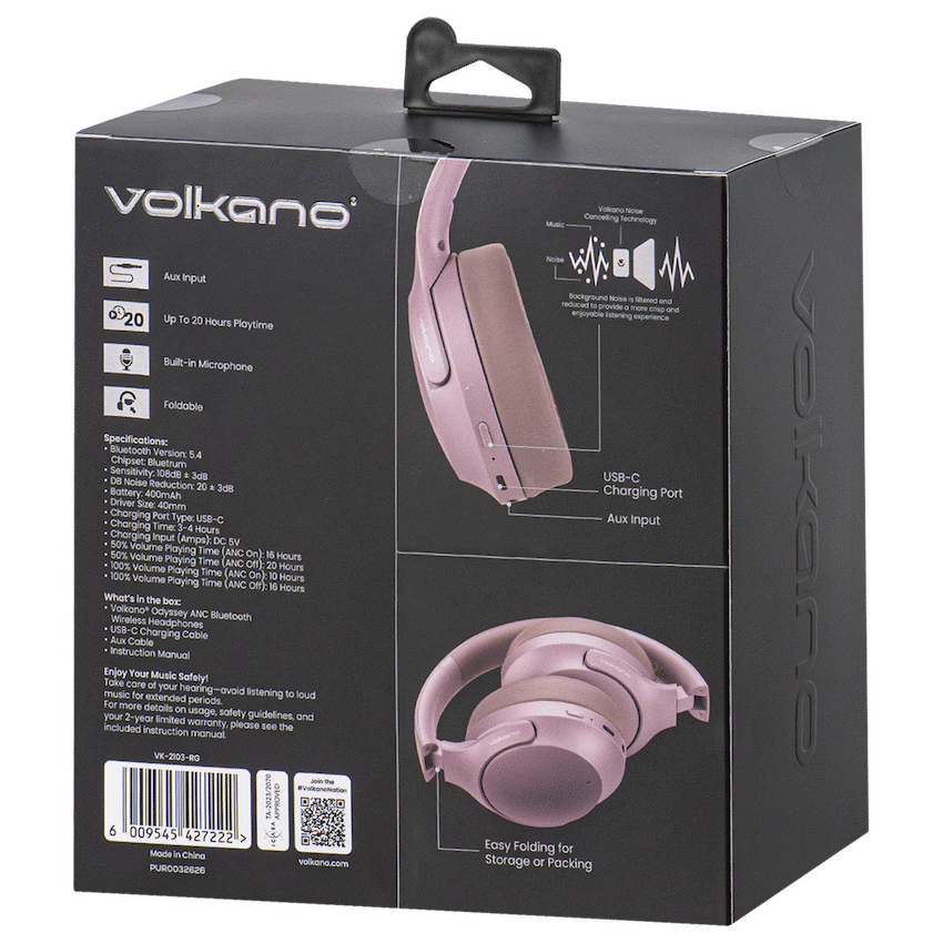 Volkano Odyssey ANC Bluetooth Wireless Headphone - Rose Gold - Image 12
