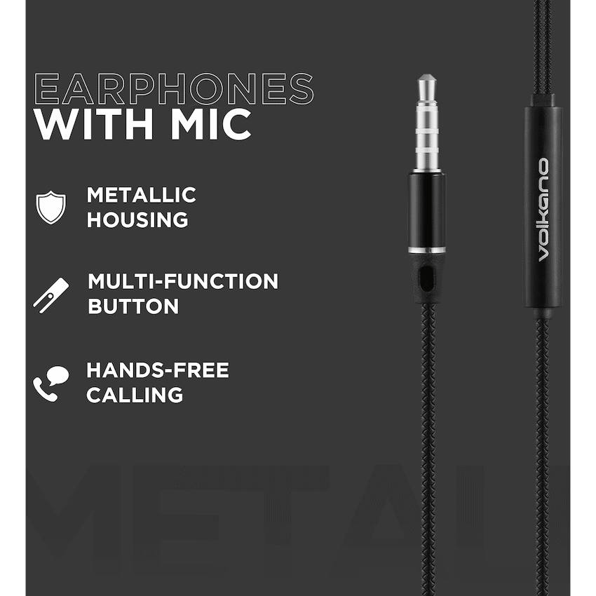Volkano Earphones with Mic - STANNIC SERIES - Black - Image 10