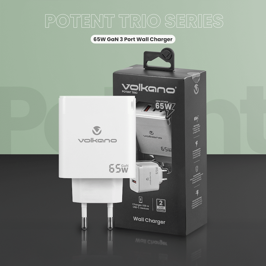 Volkano Potent Trio 65w GaN 3 Port Wall Charger - Image 3