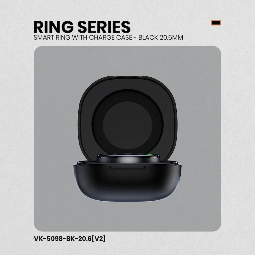 Volkano Ring Series Smart Ring with Charge Case - Black 20.6mm - Image 2
