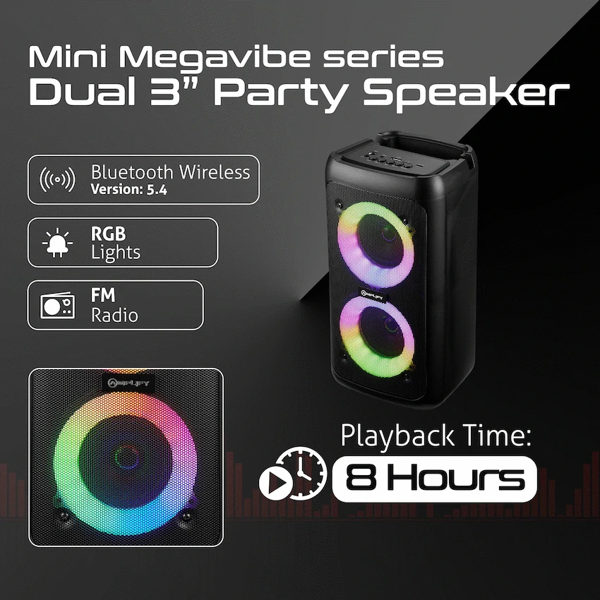 Amplify Mini Megavibe Series Dual 3" Party Speaker - Black - Image 9