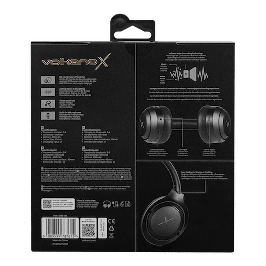 VolkanoX VXH100 Bluetooth Headphones with ANC - Black - Image 10