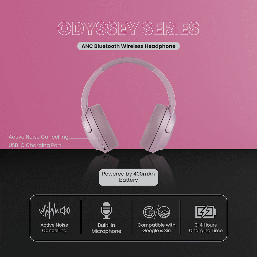 Volkano Odyssey ANC Bluetooth Wireless Headphone - Rose Gold - Image 18
