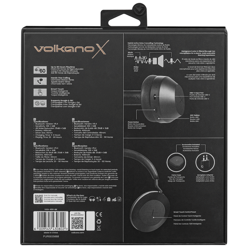 VolkanoX H400 Hybrid Active Noise Cancellation Headphones - Black - Image 19