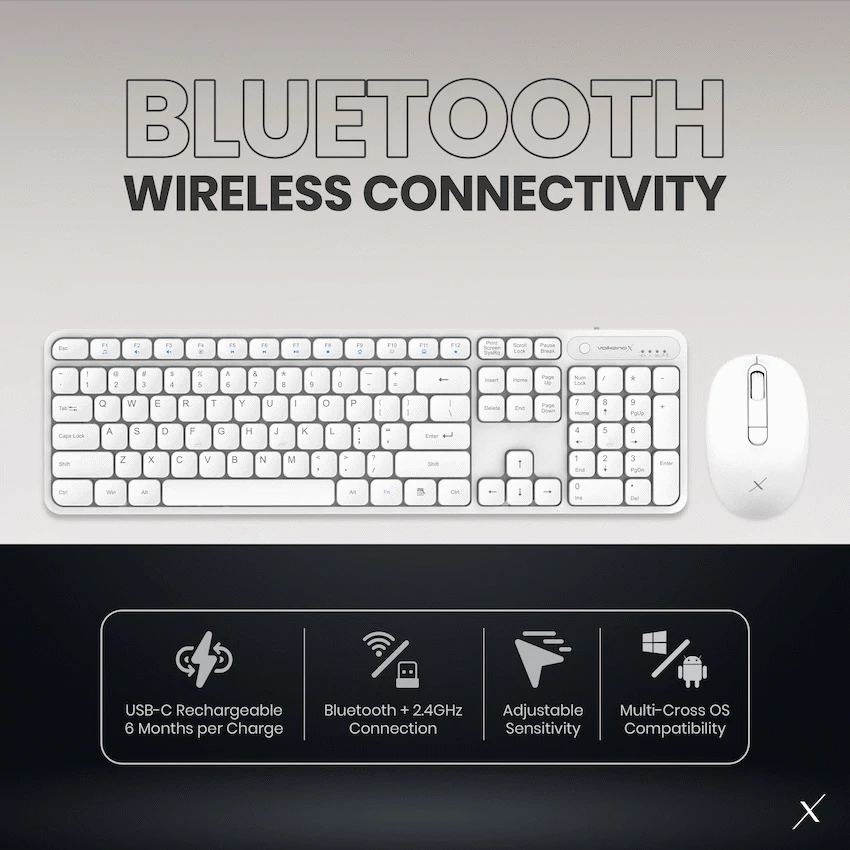 VolkanoX Garnet Bluetooth Wireless Keyboard and Mouse Combo - White - Image 17